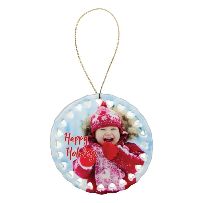 1-Sided Gloss Ceramic Round Doily Ornament