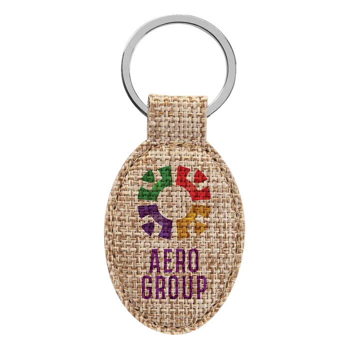 Oval Sublimatable Burlap Keychain