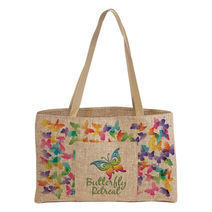 Burlap Shopping Bag with 5" Gusset and Outside Pocket
