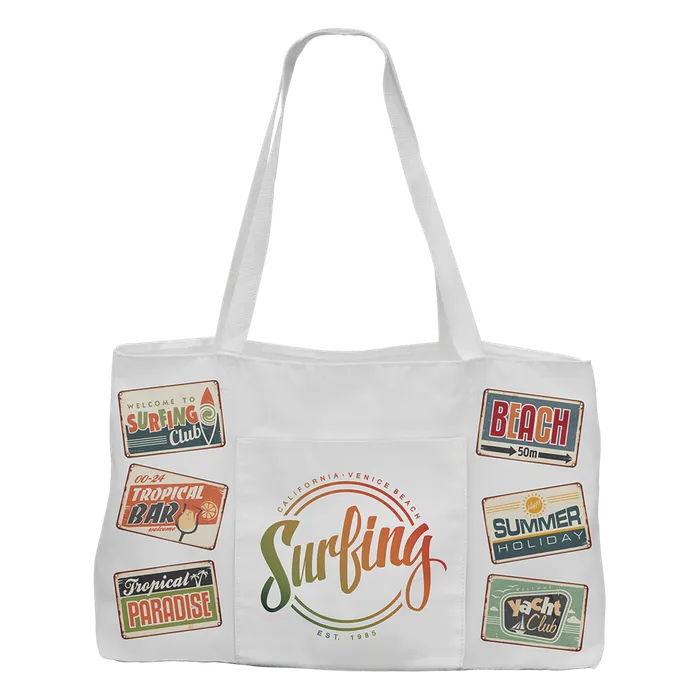 White Canvas Bag with 5" Rawhide Laserable Leatherette Gusset