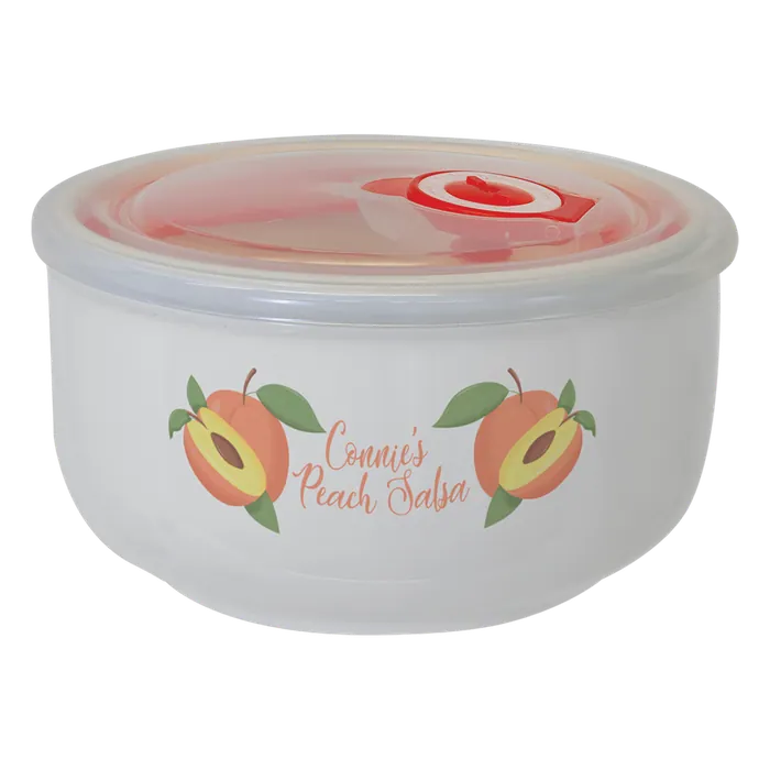 Medium Full Color Ceramic Storage Bowl with Flexible Plastic Vented Lid
