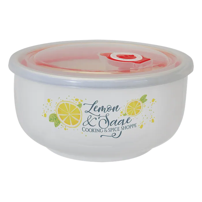 Large Full Color Ceramic Storage Bowl with Flexible Plastic Vented Lid