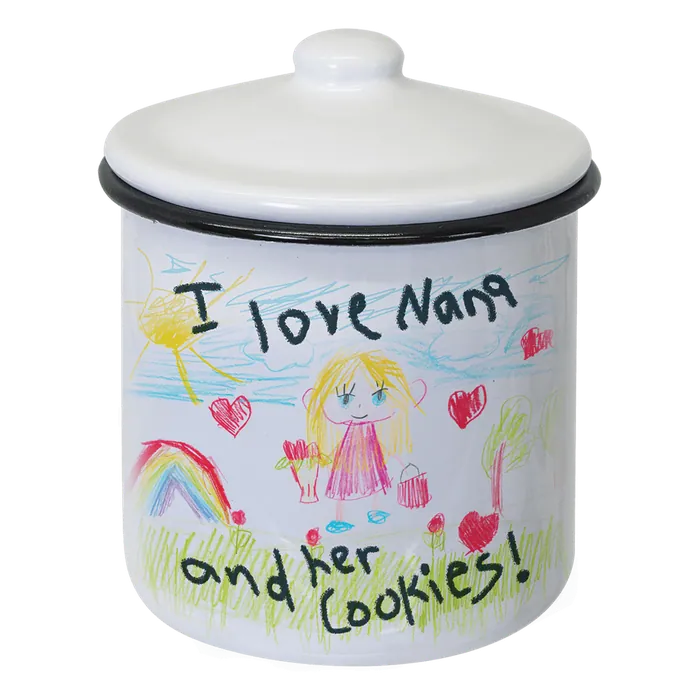 Small Full Color White/Black Enamel Canister with Lid