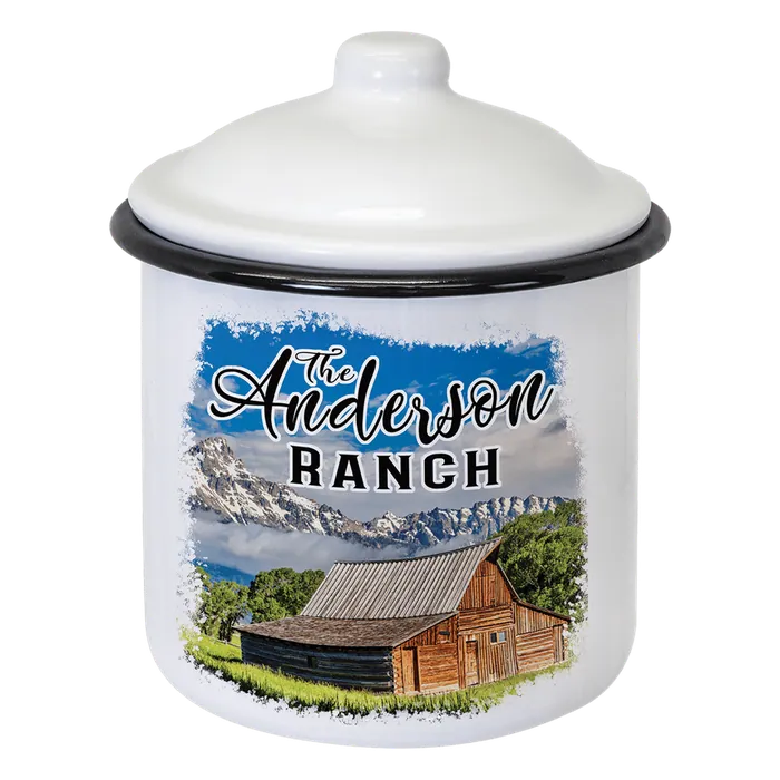 Medium Full Color White/Black Enamel Canister with Lid