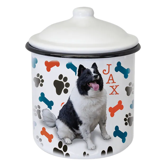Large Full Color White/Black Enamel Canister with Lid