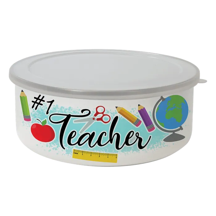 Short 24 oz. Full Color Enamel Bowl with Flexible Plastic Lid