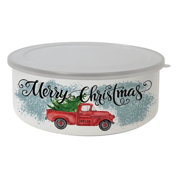 Short 34 oz. Full Color Enamel Bowl with Flexible Plastic Lid