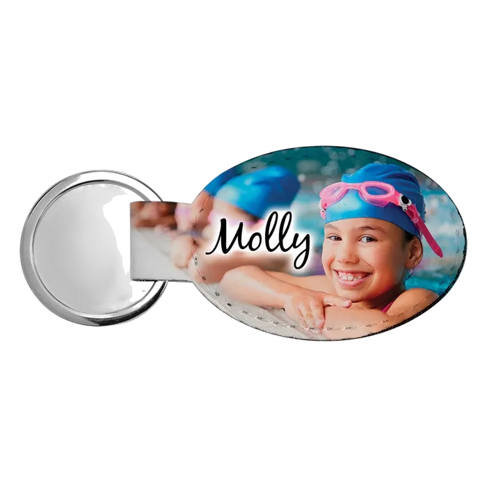 Smooth Fabric Front, Gray Canvas Back Oval Keychain