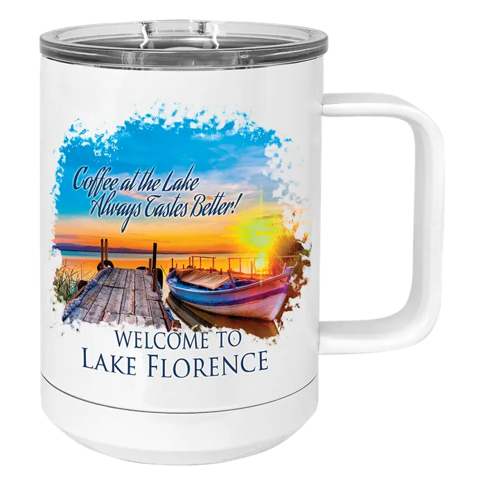 White 15 oz. Polar Camel Full Color Coffee Mug with Slider Lid