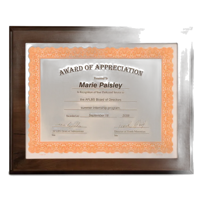 Cherry Finish Plaque with Slide-In Certificate Frame