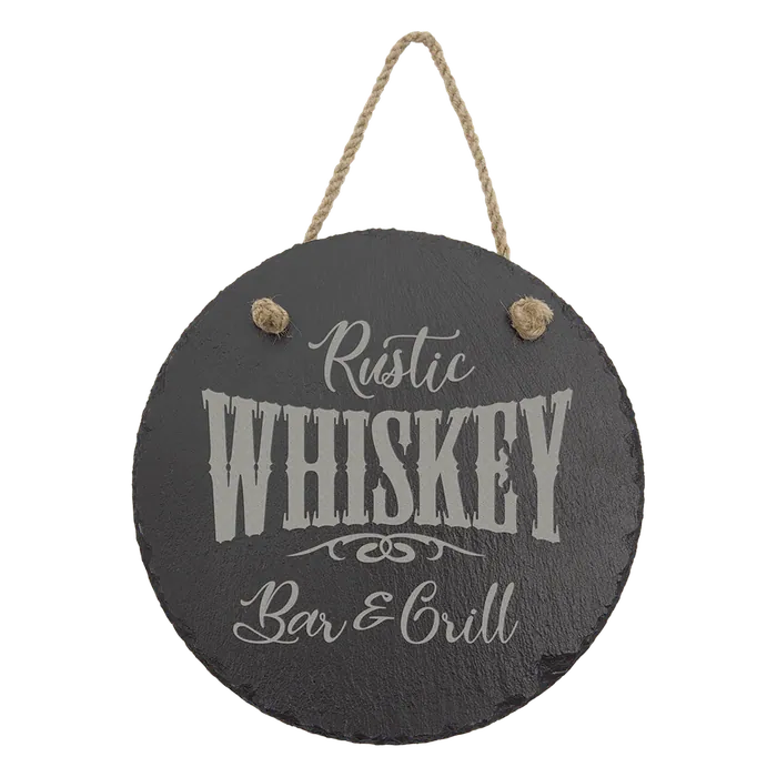 7 3/4" Round Slate Decor with Hanger String