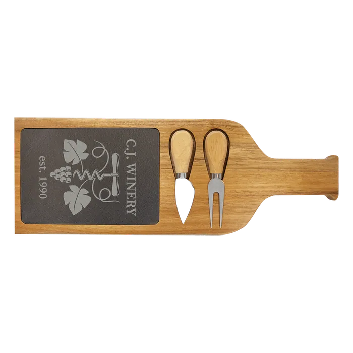 Acacia Wood/Slate Serving Board with Tools