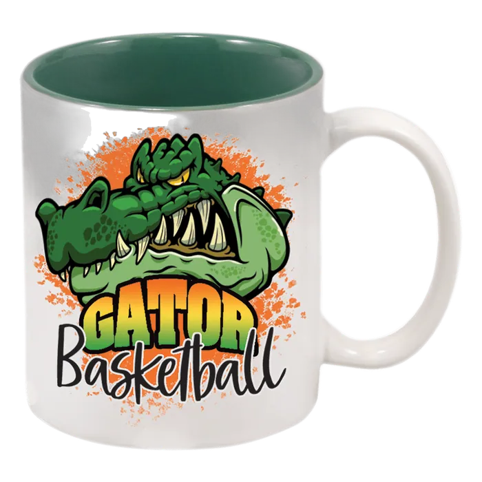 White/Green 11 oz. Ceramic Mug