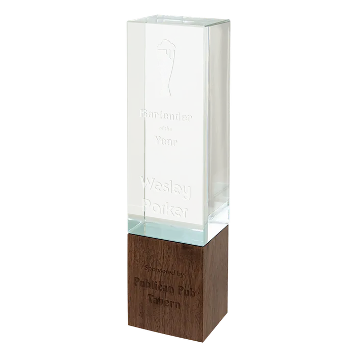 Rectangle Sierra Glass with Walnut Base, 9"