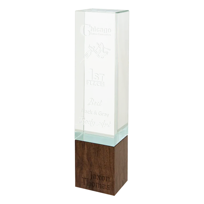 Rectangle Sierra Glass with Walnut Base, 9 3/4"