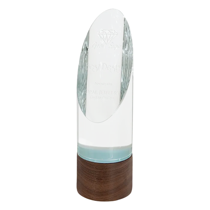 Cylinder Sierra Glass with Walnut Base, 9"