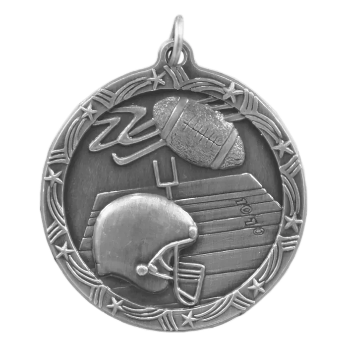 Football Shooting Star Medal-Silver, 1 3/4"