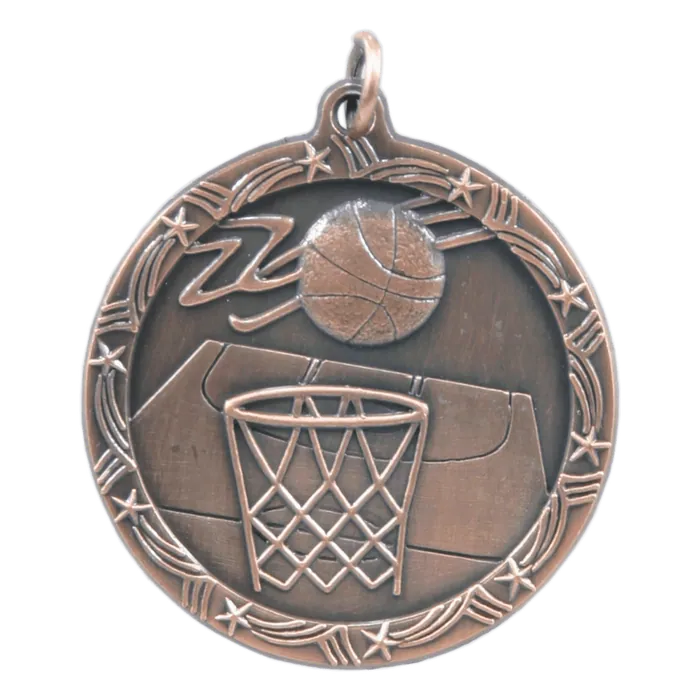 Basketball Shooting Star Medal-Bronze, 1 3/4"