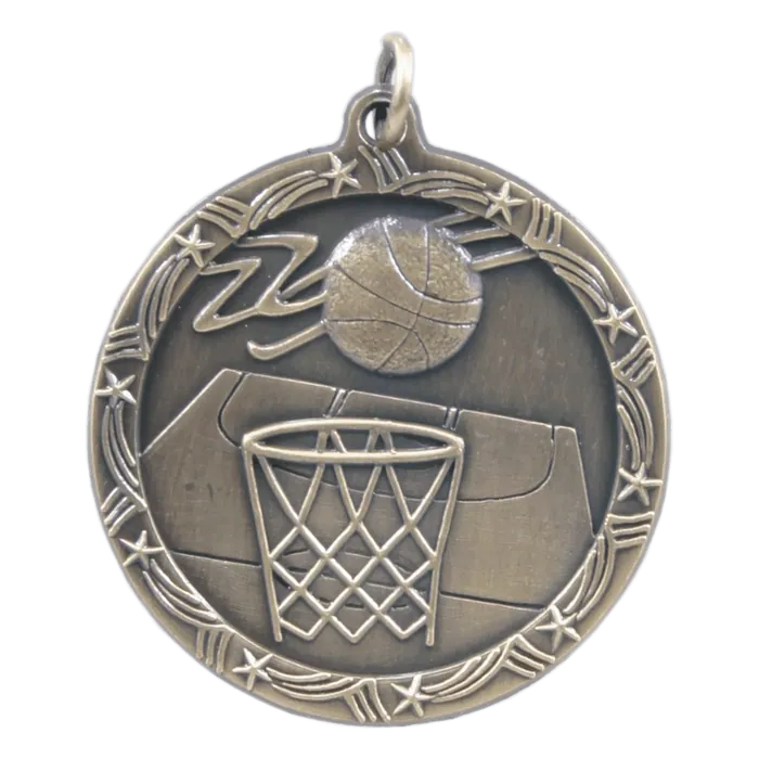 Basketball Shooting Star Medal-Gold, 1 3/4"