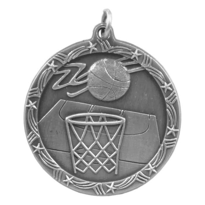 Basketball Shooting Star Medal-Silver, 1 3/4"