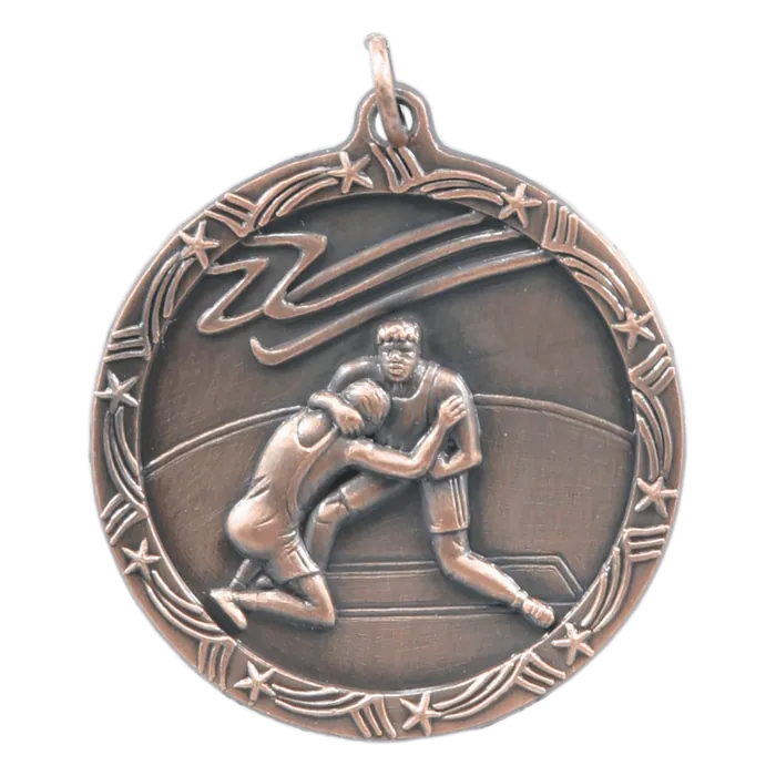 Wrestling Shooting Star Medal-Bronze, 1 3/4"