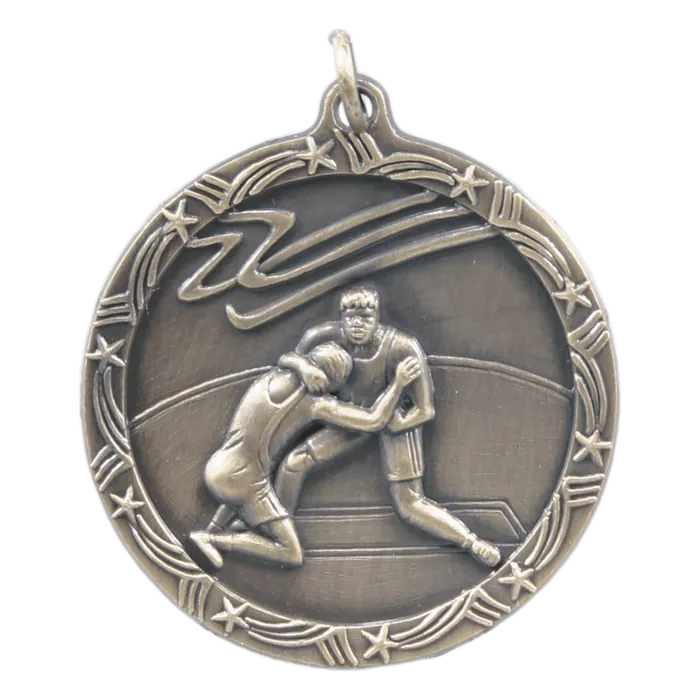 Wrestling Shooting Star Medal-Gold, 1 3/4"
