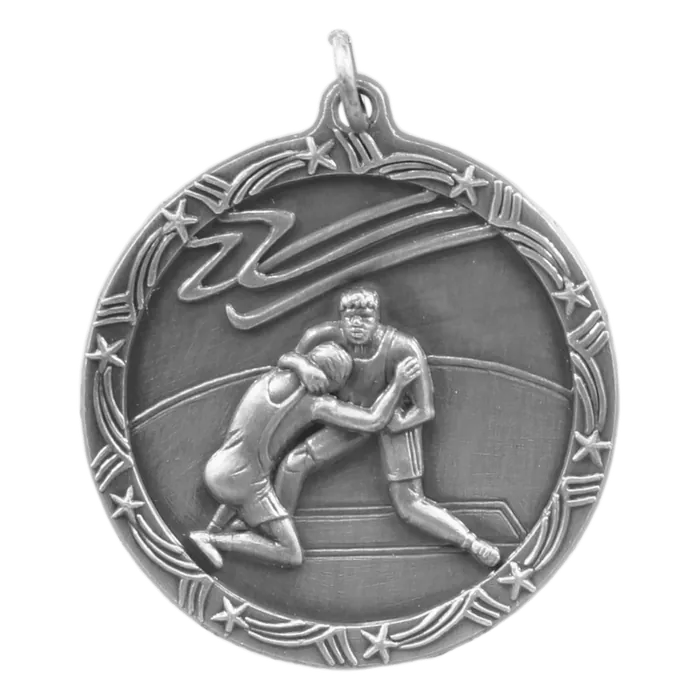 Wrestling Shooting Star Medal-Silver, 1 3/4"