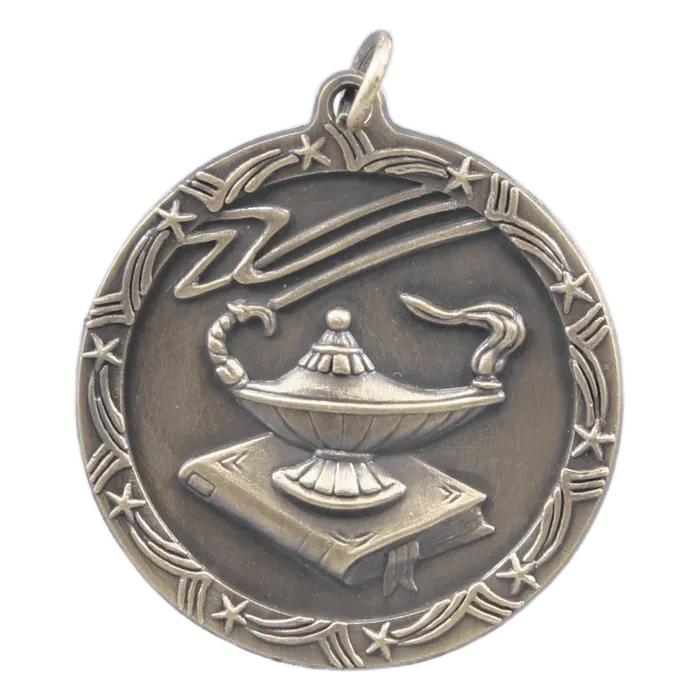 Lamp of Knowledge Shooting Star Medal-Gold, 1 3/4"