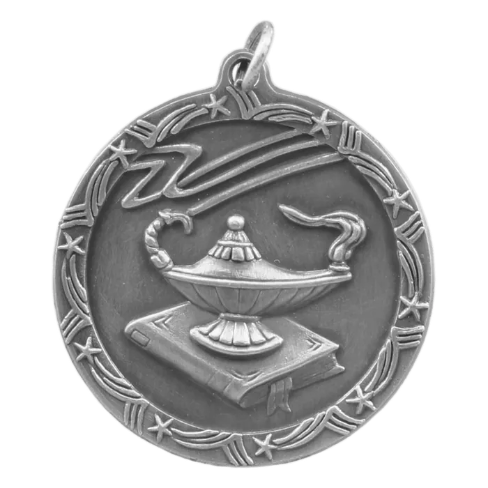 Lamp of Knowledge Shooting Star Medal-Silver, 1 3/4"