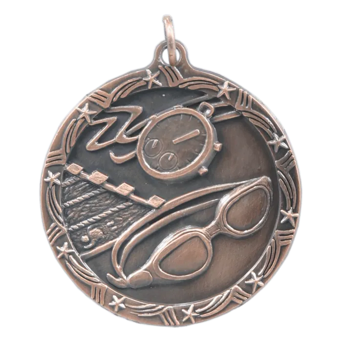 Swimming Shooting Star Medal-Bronze, 1 3/4"