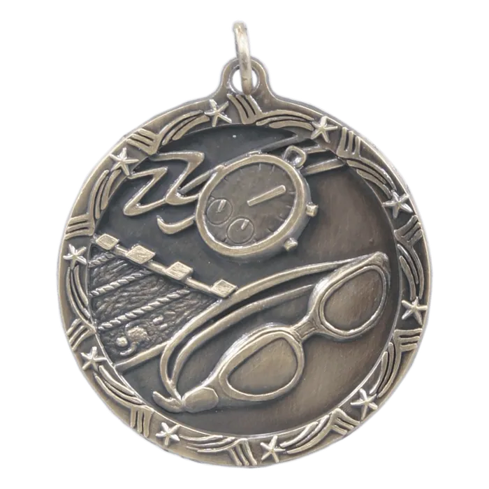 Swimming Shooting Star Medal-Gold, 1 3/4"