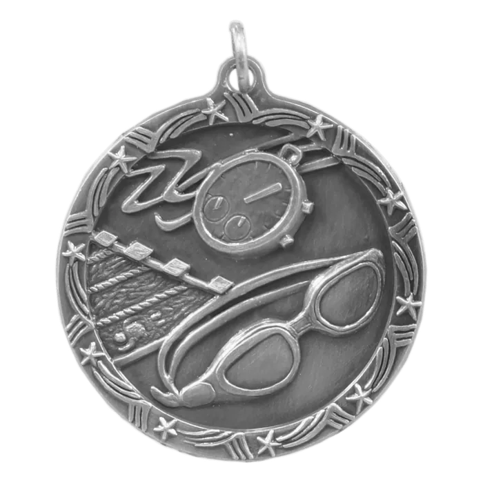 Swimming Shooting Star Medal-Silver, 1 3/4"