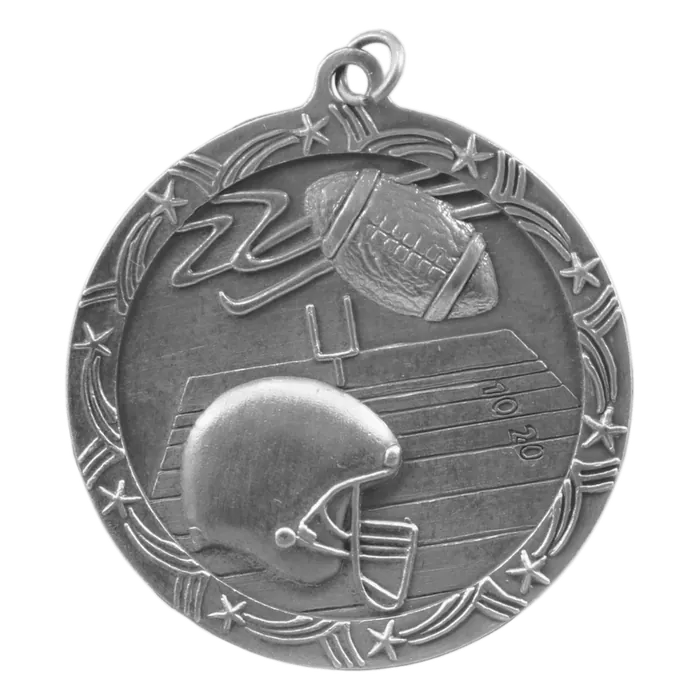 Football Shooting Star Medal-Silver, 2 1/2"