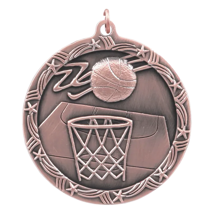 Basketball Shooting Star Medal-Bronze, 2 1/2"