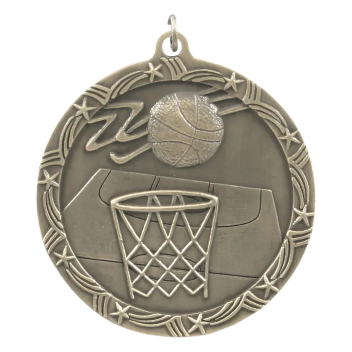 Basketball Shooting Star Medal-Gold, 2 1/2"