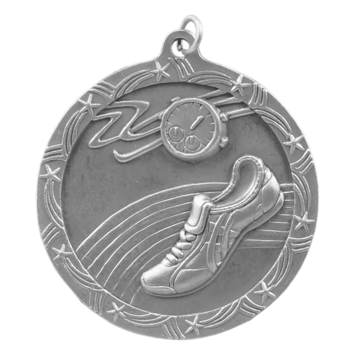 Track Shooting Star Medal-Silver, 2 1/2"