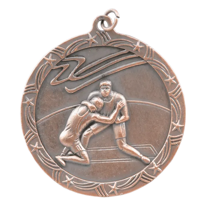 Wrestling Shooting Star Medal-Bronze, 2 1/2"