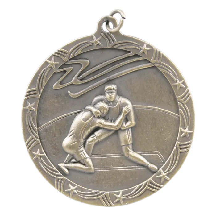 Wrestling Shooting Star Medal-Gold, 2 1/2"