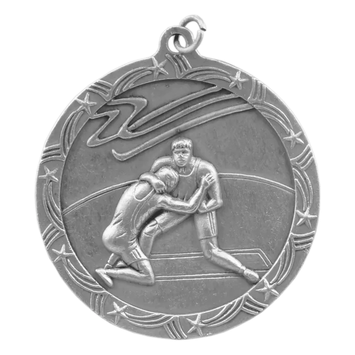 Wrestling Shooting Star Medal-Silver, 2 1/2"