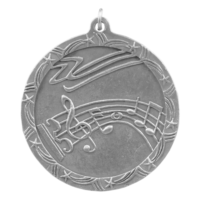 Music Shooting Star Medal-Silver, 2 1/2"