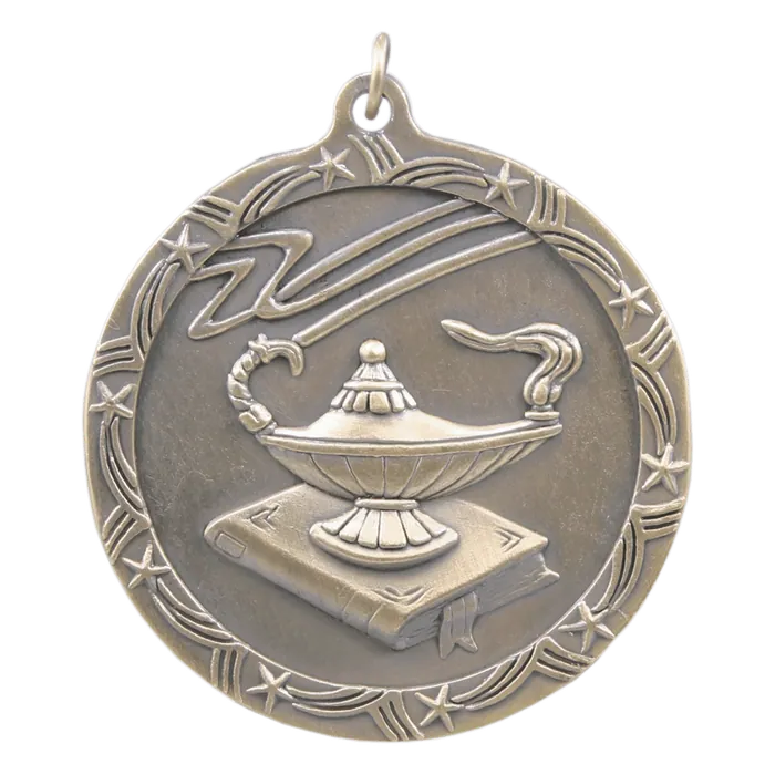Lamp of Knowledge Shooting Star Medal-Gold, 2 1/2"