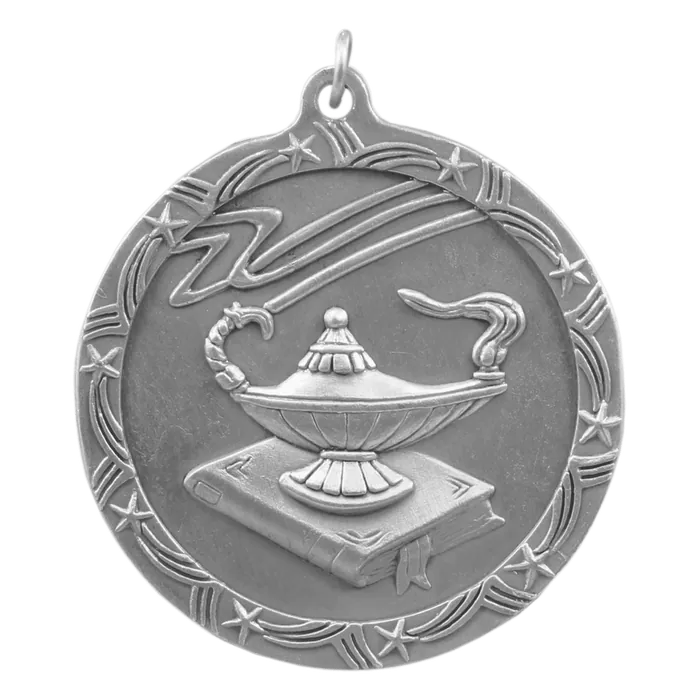 Lamp of Knowledge Shooting Star Medal-Silver, 2 1/2"