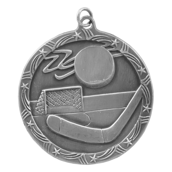 Hockey Shooting Star Medal-Silver, 2 1/2"