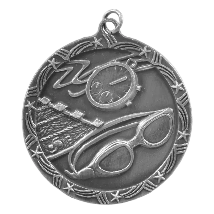 Swimming Shooting Star Medal-Silver, 2 1/2"