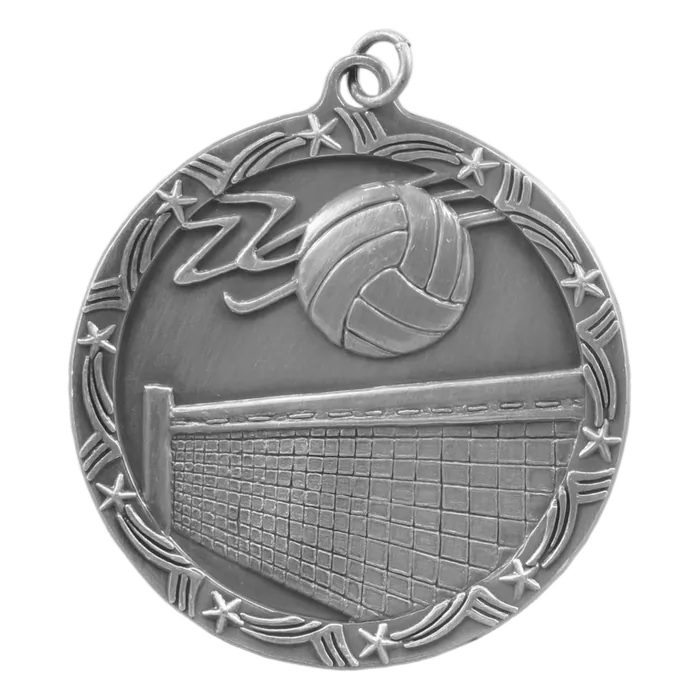 Volleyball Shooting Star Medal-Silver, 2 1/2"