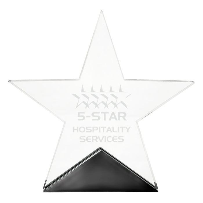 Medium Clear Glass Star on Black Base