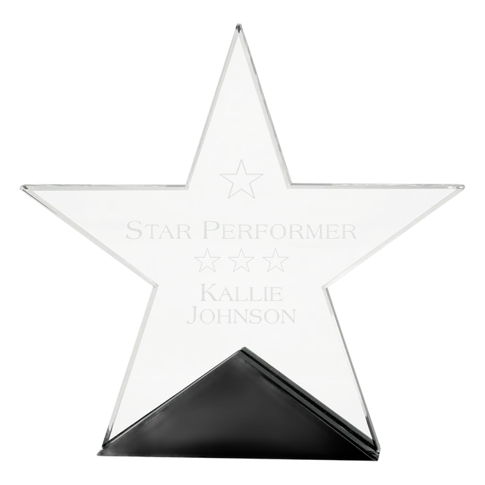 Large Clear Glass Star on Black Base