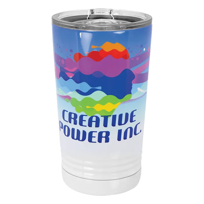 White 16 oz. Polar Camel Full Color Pint with Slider Lid