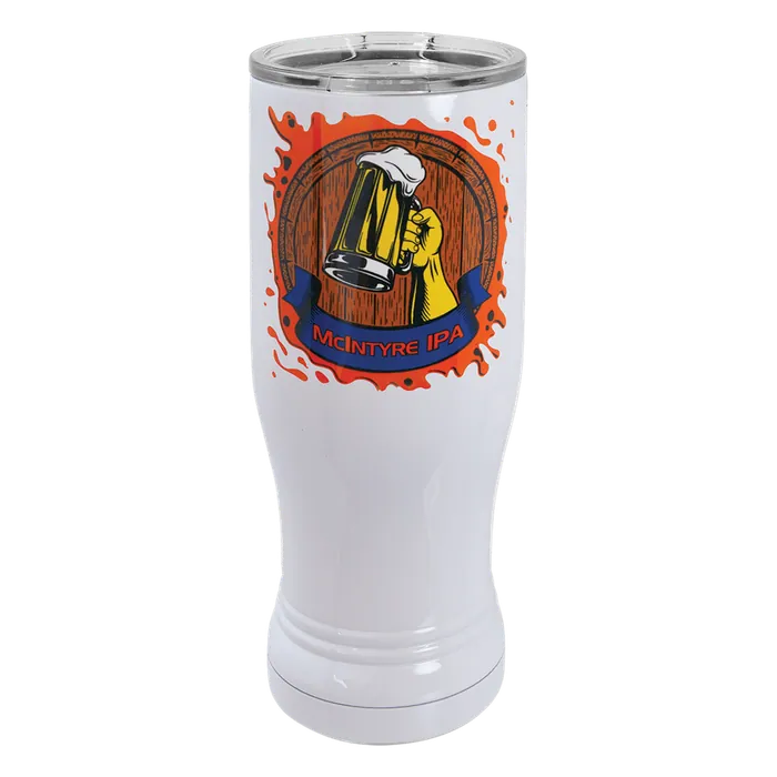 White 14 oz. Polar Camel Full Color Pilsner with Clear Standard Lid
