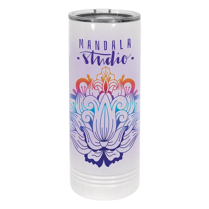 White 22 oz. Polar Camel Full Color Skinny Tumbler with Slider Lid